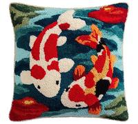 AxiangziK Kit Gancio di Chiusura per Cuscino Fai-da-Te,Due pesci koi,Artigianato Facile da Imparare per Kit Tappeto con Gancio di Chiusura per Cuscino,43x43cm