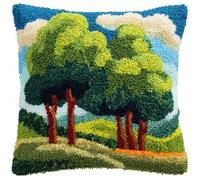 AxiangziK Kit Gancio di Chiusura per Cuscino Fai-da-Te,Paesaggio forestale verde,Artigianato Facile da Imparare per Kit Tappeto con Gancio di Chiusura per Cuscino,43x43cm