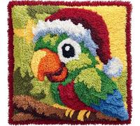 AxiangziK Kit Gancio di Chiusura per Cuscino Fai-da-Te,Pappagallo che indossa un cappello da Babbo Natale,Artigianato Facile da Imparare per Kit Tappeto con Gancio di Chiusura per Cuscino,43x43cm