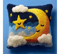 AxiangziK Kit Gancio di Chiusura per Cuscino Fai-da-Te,Stelle e luna dei cartoni animati,Artigianato Facile da Imparare per Kit Tappeto con Gancio di Chiusura per Cuscino,43x43cm