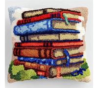 AxiangziK Kit Gancio di Chiusura per Cuscino Fai-da-Te,Una pila di libri colorati,Artigianato Facile da Imparare per Kit Tappeto con Gancio di Chiusura per Cuscino,43x43cm