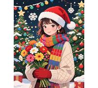 AxiangziK Kit per punto croce,11CT punto croce da ricamare kit completo,Ragazza di Natale che tiene un bouquet,kit per ricamo fai da te decorazione artistica da parete per la casa,40x50cm