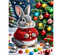 AxiangziK Kit per punto croce per adulti,Coniglietto di Natale,11CT kit da ricamo stampato per adulti,decorazione artistica da parete per la casa,40x50cm