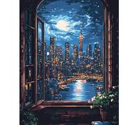 AxiangziK Kit per punto croce prestampato per adulti 11CT,Vivace scena notturna della città,Kit Ricamo Ricami Punto Croce Completo Stampati Prestampati Schemi per Principianti Set,40x50cm