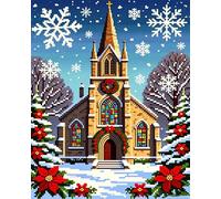 AxiangziK Kit per Ricamo Punto Croce,Chiesa di Natale,Kit Punto Croce da Ricamare per Adulti,Punto Croce Fai da te con Ago da Ricamo e Filo da Ricamo,40x50cm