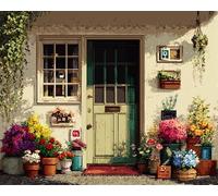 AxiangziK Kit per ricamo,stampati per punto a croce,Vasi di fiori davanti alla porta,Ricamare Fai da Te Kit Ricamo Completo per Principianti Home Decor,40x50cm