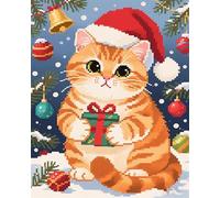 AxiangziK kit punto croce,11CT punto croce prestampato,Gatto arancione di Natale,Punto Croce da Ricamare Fai da Te Kit Ricamo Completo per Principianti Home Decor,40x50cm