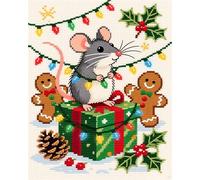 AxiangziK Kit Punto Croce Prestampato,11CT Contato Cross Stitch Kit,Topo di Natale,DIY Completo Set Ricamo Stampato Per Principianti,40x50cm