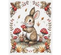 AxiangziK Kit Punto Croce Prestampato Coniglio animale,fungo rosso,11CT Ricamo Kit Punto Croce Arte Adatto A Principianti per La Decorazione Domestica,40x50cm