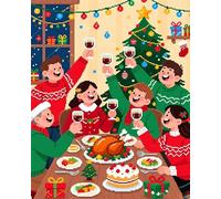AxiangziK Kit Punto Croce Prestampato,Persone che festeggiano il Natale,DIY Ricamo Cucito a Mano Cross Stitchm,11CT Embroidery Starter Kit artigianato per Principianti Set,40x50cm
