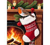 AxiangziK Kit punto croce timbrato per principianti adulti,Pettirosso di Natale,Kit ricamo fai da te,motivo stampato 11CT,natale,regali,40x50cm