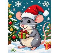 AxiangziK Kit punto croce timbrato per principianti adulti,Topo di Natale,Kit ricamo fai da te,motivo stampato 11CT,natale,regali,40x50cm