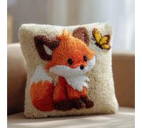 AxiangziK Latch Hook Cushion Kits for Adults,Volpe e farfalla Latch Hook Pillow Case Embroidery Kits Pillow Cover Sofa Cushion DIY Craft,43x43cm