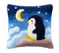 AxiangziK Latch Hook Kit,ricamo Kit,Pinguini sotto le stelle Kit fai da te con gancio a fermo Cuscino a Punto Croce Federa decorazione della casa,43x43cm