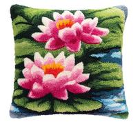 AxiangziK Latch Hook Kits DIY Throw Pillow Cover,Bellissimi fiori di loto,Cushion Cover Embroidery Craft Kit for Adults And Beginners Creativity Crochet Gift,43x43cm
