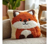 AxiangziK Latch Hook Kits DIY Throw Pillow Cover,Una piccola volpe adorabile Cushion Cover Embroidery Craft Kit for Adults And Beginners Creativity Crochet Gift,43x43cm