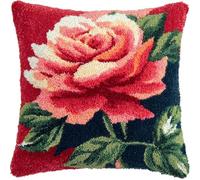 AxiangziK Latch Hook Kits For Adults,Belle rose,Diy Latch Cross Stitch Sofa Cushion,Creativity Gift Embroidery Home Decoration,17x17in