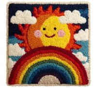 AxiangziK Latch Hook Kits For Adults,Cartone animato arcobaleno e sole,Diy Latch Cross Stitch Sofa Cushion,Creativity Gift Embroidery Home Decoration,17x17in