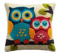 AxiangziK Latch Hook Kits For Adults,Cartone animato Due gufi,Diy Latch Cross Stitch Sofa Cushion,Creativity Gift Embroidery Home Decoration,17x17in