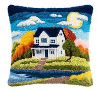 AxiangziK Latch Hook Kits For Adults,Casa dei cartoni animati nella foresta Diy Latch Cross Stitch Sofa Cushion,Creativity Gift Embroidery Home Decoration,17x17in