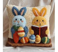 AxiangziK Latch Hook Kits For Adults,Conigli e uova di Pasqua Diy Latch Cross Stitch Sofa Cushion,Creativity Gift Embroidery Home Decoration,17x17in