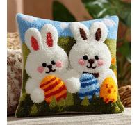 AxiangziK Latch Hook Kits For Adults,Conigli e uova di Pasqua Diy Latch Cross Stitch Sofa Cushion,Creativity Gift Embroidery Home Decoration,17x17in