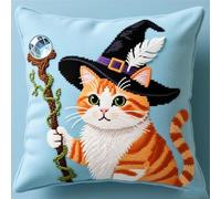 AxiangziK Latch Hook Kits For Adults,Gatto di Halloween,Diy Latch Cross Stitch Sofa Cushion,Creativity Gift Embroidery Home Decoration,17x17in