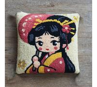 AxiangziK Latch Hook Kits For Adults,Ragazza giapponese dei cartoni animati,Diy Latch Cross Stitch Sofa Cushion,Creativity Gift Embroidery Home Decoration,17x17in