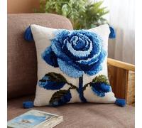 AxiangziK Latch Hook Kits For Adults,rose blu Diy Latch Cross Stitch Sofa Cushion,Creativity Gift Embroidery Home Decoration,17x17in