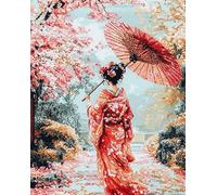 AxiangziK Paesaggio del parco Sakura kit punto croce,11CT punto croce prestampato,bella donna giapponese,Punto Croce Kit da Ricamare Fai da Te Kit Ricamo Completo per Principianti Home Decor,40x50cm