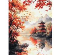 AxiangziK Paesaggio giapponese Kit completi per punto a croce 11CT,parco autunnale,kit per ricamo punto croce,Punto Croce Fai da te con Ago da Ricamo e Filo da Ricamo,40x50cm