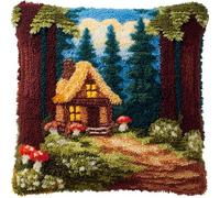 AxiangziK paesaggio Kit Chiusura a Gancio,Capanna nel bosco,federa stampata,fili per uncinetto per realizzare cuscini per la decorazione della casa e del divano,43x43cm
