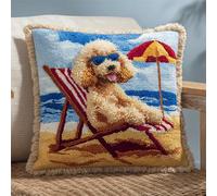 AxiangziK paesaggio Kit Gancio di Chiusura per Cuscino Fai-da-Te,Barboncino su una sedia a sdraio,Artigianato Facile da Imparare per Kit Tappeto con Gancio di Chiusura per Cuscino,43x43cm