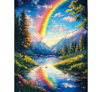 AxiangziK paesaggio naturale Kit Punto Croce da Ricamare,arcobaleno della foresta,Ricamato a Mano con Punto Croce Set Fai da te per Adulti Principianti per Arredamento Casa,40x50cm