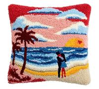 AxiangziK paesaggio tropicale Kit Gancio di Chiusura per Cuscino Fai-da-Te,Amore sulla spiaggia,Artigianato Facile da Imparare per Kit Tappeto con Gancio di Chiusura per Cuscino,43x43cm