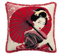 AxiangziK stile giapponese Kit Gancio di Chiusura per Cuscino Fai-da-Te,Donna che tiene un ombrello,Artigianato Facile da Imparare per Kit Tappeto con Gancio di Chiusura per Cuscino,43x43cm