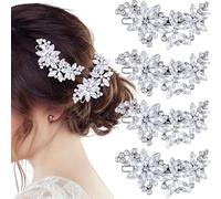Axicvloes 4 fermagli per capelli a forma di fiore con strass, fermagli per capelli argentati, accessori per capelli per matrimoni, spose, spose