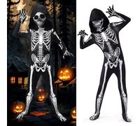 Axingqiwu Vestito Halloween Scheletro Bambino Costume da Scheletro con Tuta per Bambini Cosplay per Feste di Halloween (140cm)