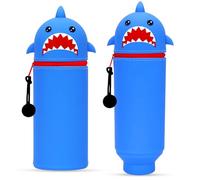 Axinyijia 2025 Nuovi Kawaii Astuccio Scuola, 2 in 1 Astucci Portapenne in Morbido Silicone, Astuccio Animali Panda Capibara Gatto Orso per Ragazze Ragazzi (Squalo)