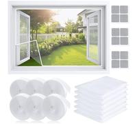 Axinyijia 6 Pezzi Zanzariere per Finestre 150x130cm, Rete Zanzariera Adesiva Ritagliabile con 6 Rotolo di Nastro Autoadesivo, Mosquito Net Window (Bianco)