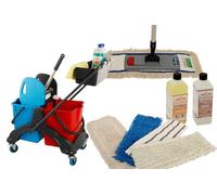 Axis Line Set Mocio 40 cm con Carrello, 5 Ricambi e 2 Detergenti | Include doppio secchio da 17 L con pressa, supporto magnetico autoportante e panni per parquet, laminato o piastrelle.