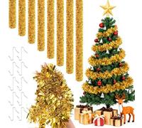 Axlyca Ghirlanda Natalizia Oro, 8PCS Tinsel Festoni Natalizi 2m con 10 Ganci, Ghirlanda Albero di Natale, Ghirlanda di Natale, Festoni Albero di Natale per Decorazioni Natalizie, Feste, Matrimoni