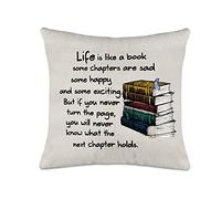 Axmosto - Federa per cuscino, motivo "Life is like a Book", ideale come regalo per figlia figlio, ragazze, soggiorno, camera da letto, ufficio, adolescenti e ragazze