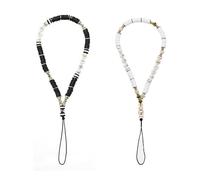 AXNKDH 2 cordini per telefono con perline e scritta "Love", in ceramica morbida, braccialetto per cellulare, catena anti-smarrimento, cordino da mano nero e bianco