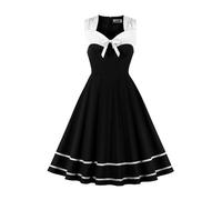AXOE Donna Abito Vintage Anni '50 Linea A con Fiocco Motivo Puntini Scollo Quadrato Senza Maniche per Feste Bianco e Nero Taglia 48, XL