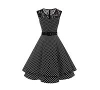 AXOE Donna Abito Vintage Anni '50 Taglio A-Line Cintura Removibile per Matrimoni Cocktail e Quotidiano Nero Pois Bianco, Taglia 44 (EU 40), M