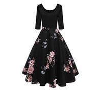 AXOE Donna Anni '50 Stampato Floreale Vintage Abito Rockabilly con Manica a 3/4, F04, Taglia 46, L