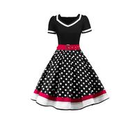 AXOE Donna Vestito Anni 50 Rockabilly Scollo a Cuore con Cintura Regolabile Abito da Cerimonia per Feste e Occasioni Speciali Nero e Pois Bianco, Taglia 50, XXL