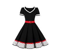 AXOE Donna Vestito Anni 50 Rockabilly Scollo a Cuore con Cintura Regolabile Abito da Cerimonia per Feste e Occasioni Speciali Bianco e Pois Nero, Taglia 40, XS