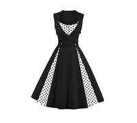 AXOE Donna Vestito Anni 50 Vintage Linea A con Puntini Contrasto Abito da Cerimonia per Festa Cocktail Matrimonio Cotone Elastico Nero, Taglia 46, L